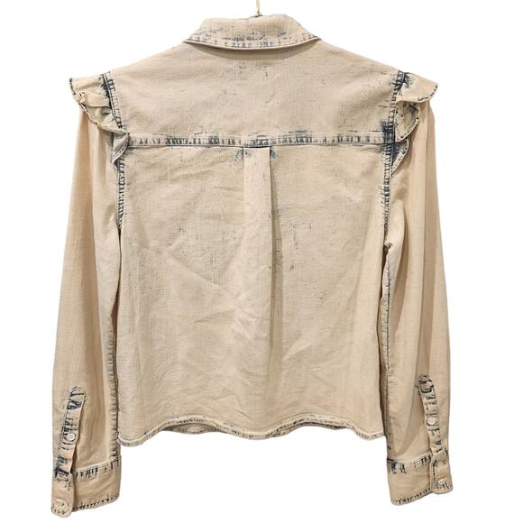 Alice + Olivia Ruffle denim button blouse size small - Picture 4 of 6